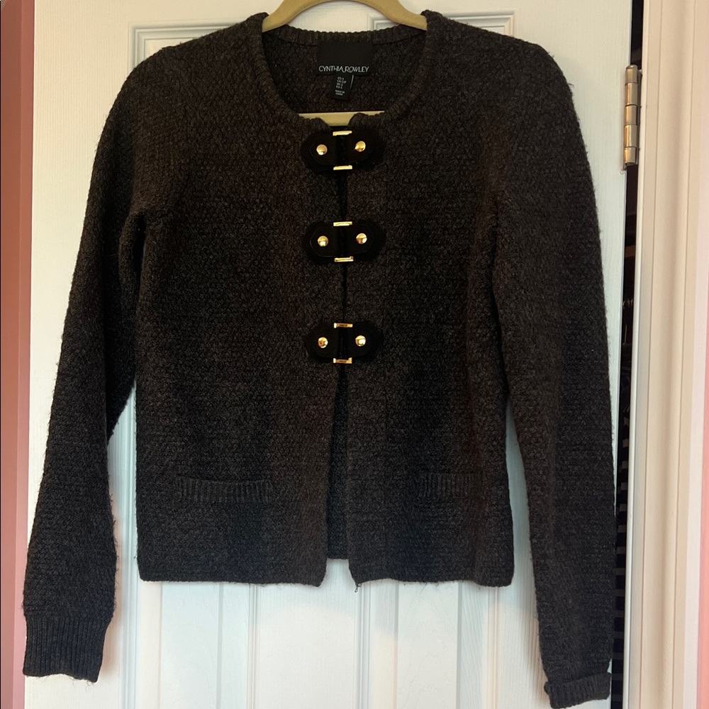 NEW Cynthia Rowley Dark Grey Cardigan with Gold Details - Picture 1 of 11